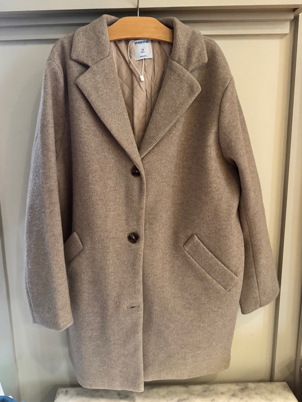 Mayoral Girls / Tween Taupe 
Single-Breasted Coat